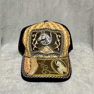 Western Ranch Style Trucker SnapBack Hat Black Mesh Horse Logo Cap